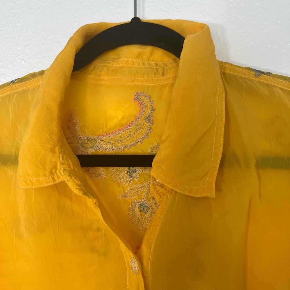 Johnny Was yellow summer floral silk embroidered shirt S - Picture 5 of 9